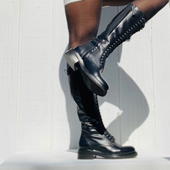 Frye Alice Black Lace Up Combat Boots 8 Tall NWT - Picture 4 of 16